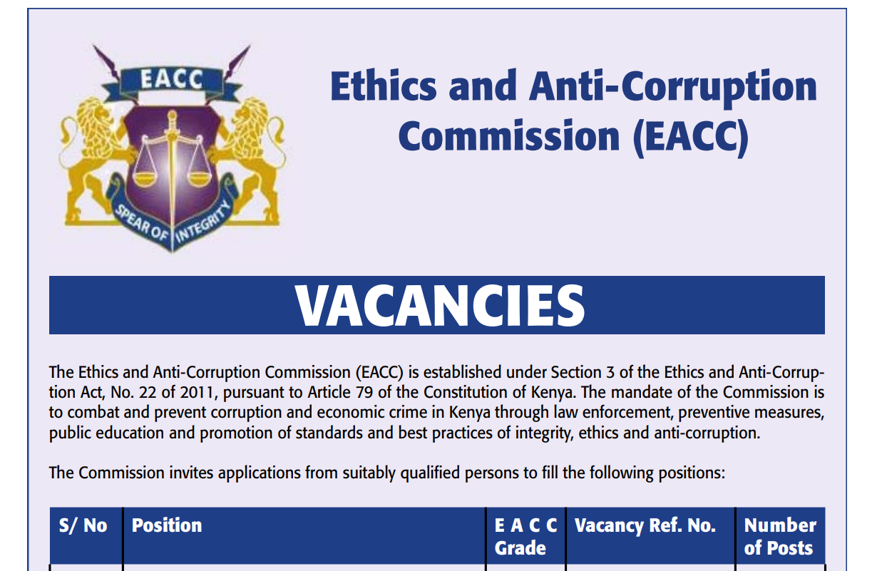 eacc jobs Ethics and Anti-Corruption Commission Jobs