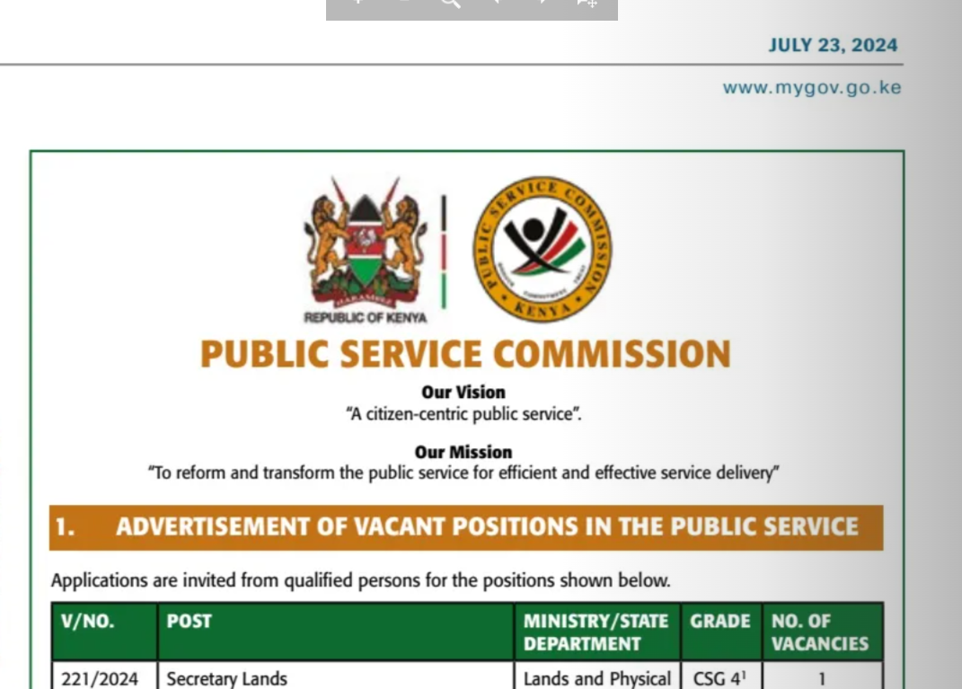 Ongoing Recruitment at Public Service Commission Kenya (PSCK)